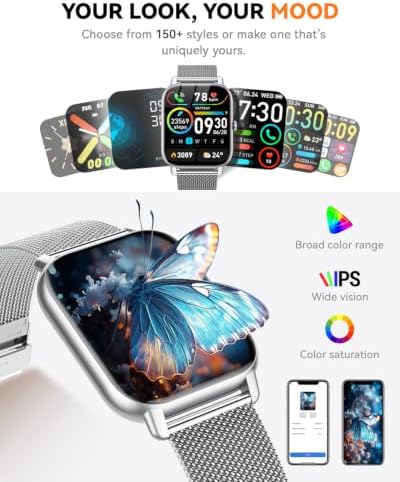 Smart Watches for Men Women, Fitness Tracker with Activity Counter/ Sleep Monitor, IP68 Waterproof Smart Watch for Android iPhone iOS Compatible (Silver Case w/ Starlight & Sliver Milanese Band, 1.83) - Image 5