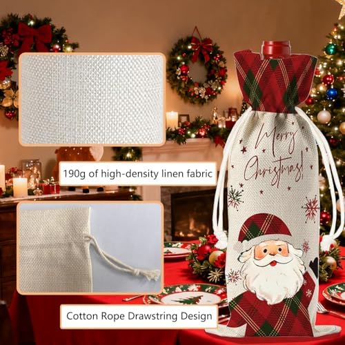 1Pcs Wine Bags Christmas Gift Bag, Wine Bottle Bags Merry Xmas Bottle Covers for Merry Christmas,Birthday, Holiday Party,Wedding,Storage with 1Pcs Kraft Blessing Cards and natural jute rope - Image 3