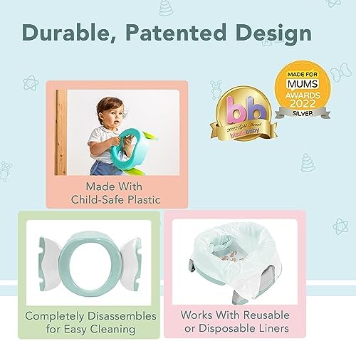 Kalencom Potette Plus 2-in-1 Travel Potty and Trainer Seat - Dual-Purpose Potty Training Toilet Seat - Portable Potty for Toddler Travel - with Durable, Lock-in Legs and Splash Guard - Pastel Mint - Image 3