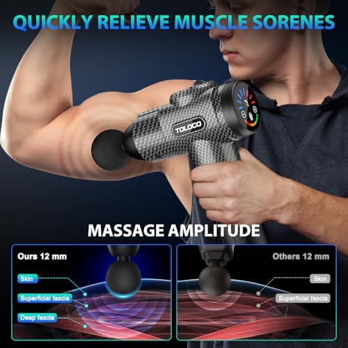 TOLOCO Massage Gun, Deep Tissue Back Massage for Athletes for Pain Relief, Percussion Massager with 10 Massages Heads & Silent Brushless Motor, Fathers Day Dad Gifts, Carbon - Image 5