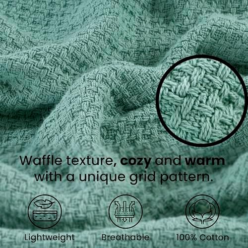 HILLFAIR 100% Combed Cotton Blanket– Queen Bed Blanket– Soft Cozy Warm Multipurpose Throws for Luxury Home Decor– 90 x 90 inch Queen Size Cotton Blankets for Beds- Bed Blankets for All Season- Sage - Image 6
