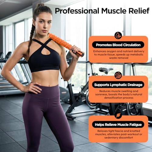 Muscle Roller & Massage Roller Stick for Athletes - Lymphatic Drainage Support, Relieves Muscle Soreness, Cramping & Tightness - Targets Legs, Arms, Back & Calves （Orange Wheel） - Image 6