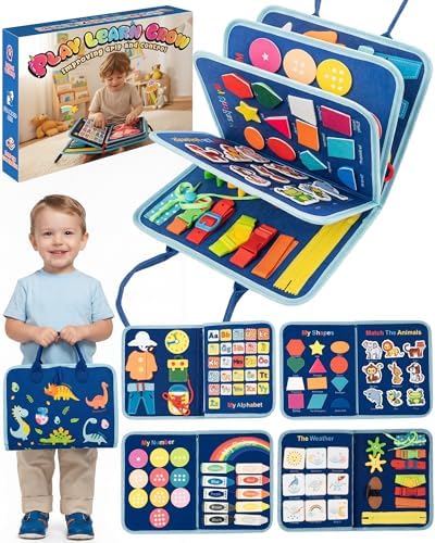 Montessori Busy Board, 8-Page Sensory Activity Toy, Dinosaur by Ladfar