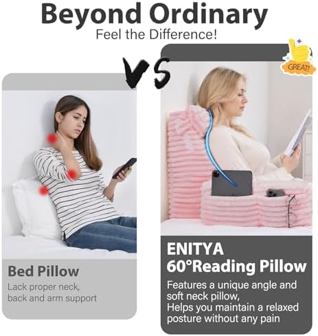 ENITYA 22" XL Back Pillow for Bed Sitting Up with Armrests & Big Pockets - Image 2
