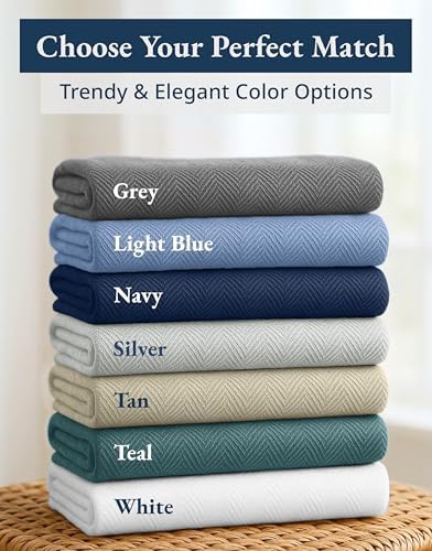 LANE LINEN Blankets Queen Size, 100% Cotton Textured Herringbone Weave - Image 7