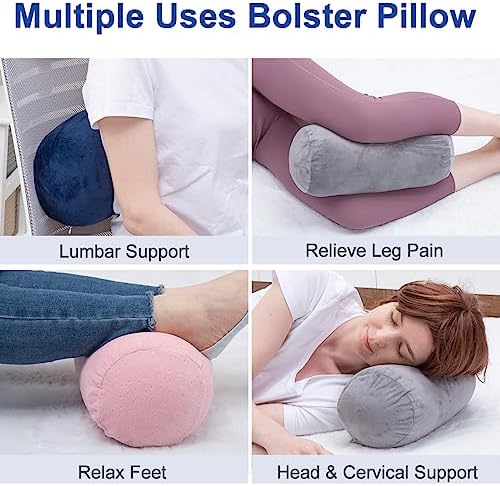 1 MIDDLE ONE Round Cylinder Bolster Pillow with Removable Velvet Cover, Tube Roll Cervical Pillow for Head, Neck, Back and Legs Support, 13" x 6", Grey - Image 3