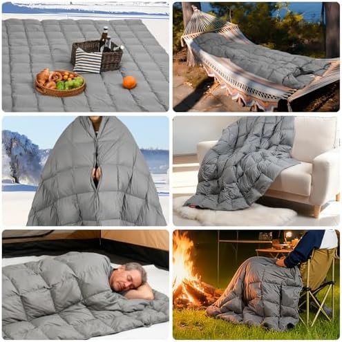 Down Camping Blanket - Lightweight, Packable, Warm & Puffy Outdoor Travel Quilt for Sleep, Hiking, Backpacking, Stadium, Festivals, Water-Resistant Sleeping Bag 55"x79" - Image 7