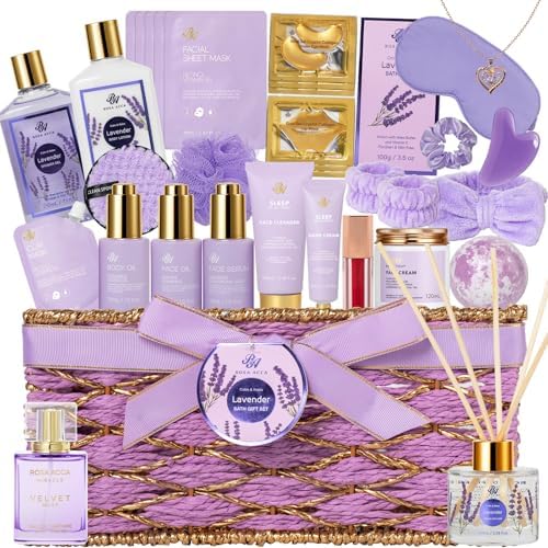 35 Pcs Gifts for Women, Lavender Bath & Body Gift Basket,Face Skin Care Set by RAROSAACCA
