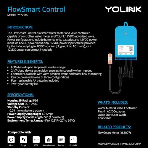 NSF Certified Pulse Meter + Shutoff Valve Kit, 1", FlowSmart Controller YS5006 Reads Meter Pulses, Real-Time Usage & Leak Detection, Auto Shutoff (D2D Offline), LoRa Long Range, Hub Included - Image 5