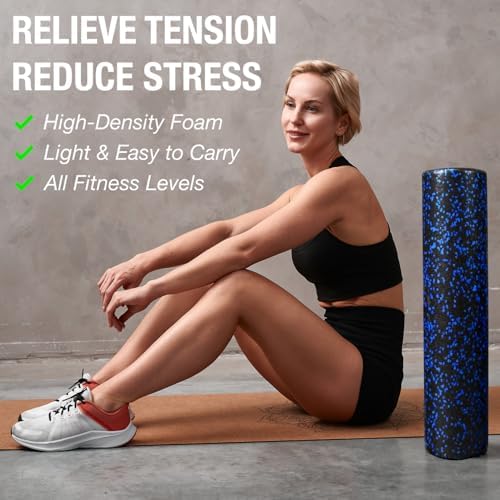 High-Density Round Foam Roller for Muscle Soreness Recovery, Exercise, Massage - 18", 24", 36" Blue Fleck (24 Inch) - Image 2