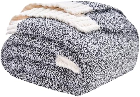 CozeCube Reversible Knitted Throw Blanket, Black White Melange 60"x80" by CozeCube