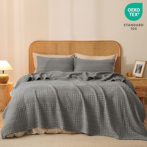 PHF Lightweight 100% Cotton Waffle Blanket for Bed, King, Dark Grey - Image 5