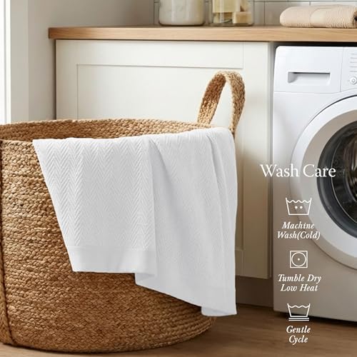 Threadmill Luxury 100% Cotton King Herringbone Blanket, Bright White - Image 5