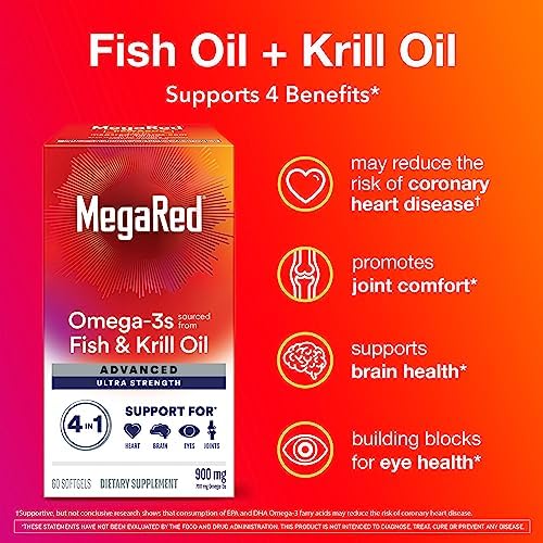 Megared Omega-3 Fish & Krill Oil Supplement 900mg - MegaRed Advanced 4in1, 60 softgels, 2x More Omega-3, Heart, Joint, Brain and Eye Supplement, Red, 60 Count - Image 2
