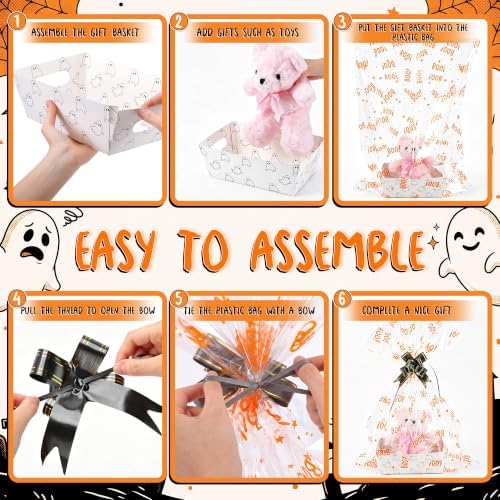 Maitys 24 Sets Halloween Empty Gift Baskets Bulk with Boo Cellophane Bags - Image 6