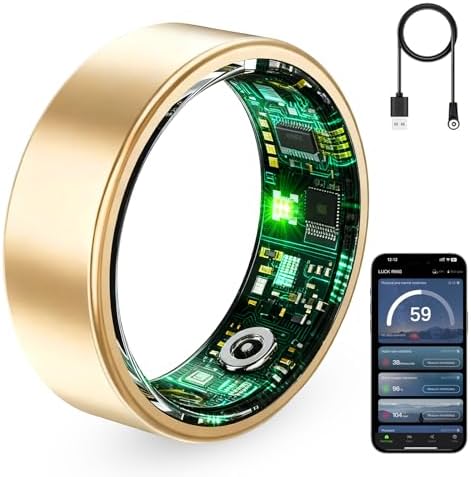 Smart Ring Health Tracker for Men & Women, Heart Rate, HRV, Sleep Monitoring, 10ATM Waterproof, No Subscription Fee, Works with iPhone & Android (Gold, #8) by Unknown