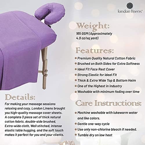 London Linens Extra Thick 3 Piece Set Massage Table Sheets Set - 100% Natural Cotton Flannel - Includes Massage Table Cover, Massage Fitted Sheet, and Massage Face Rest Cover (Lilac) - Image 6