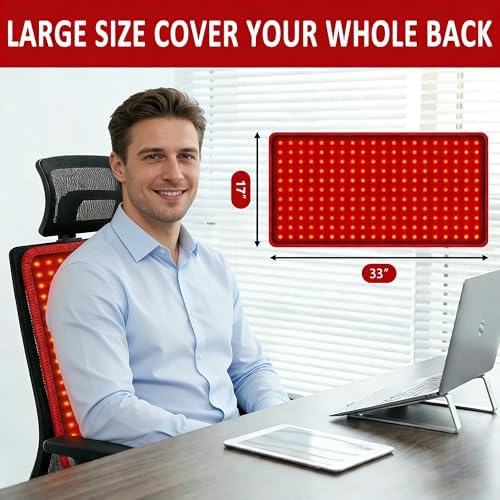 33"x17" Red Light Therapy Mat for Body Pain Relief, 660nm & 850nm Near Infrared Light Pad, 480 LED Flexible Redlight Blanket with Lightness Timer Pulse Control for Back Belly Knee Joints Muscle(Black) - Image 4