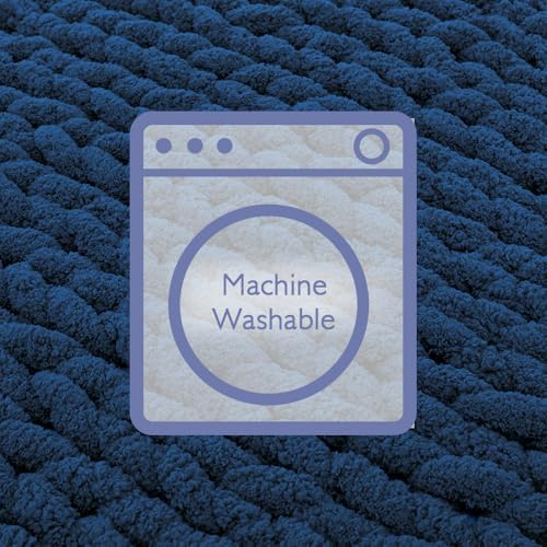 Bigacogo Chunky Knit Throw Blanket for Couch, 80x90 inches, Navy Blue - Image 6
