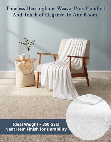 LANE LINEN Queen Size Blankets for Bed, 100% Cotton Herringbone Weave - Image 3