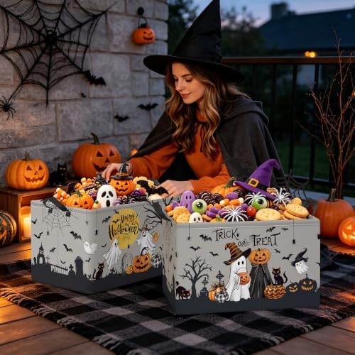 Clastyle 3 Pcs Halloween Spooky Gift Basket Ghost Boo Storage Bin, Grey - Image 7