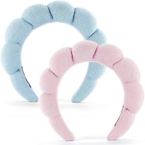 Ztomine Spa Headbands for Face Washing, Facials, Masks & Skin Treatments, Set of 2, 100% Cotton Terry Cloth, Plush Soft Absorbent Headband, Pink & Blue by Ztomine