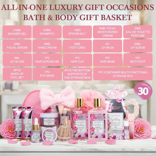 27 Pcs Spa Day Gifts Basket for Women, Camellia Magnolia Bath and Body Gift - Image 2