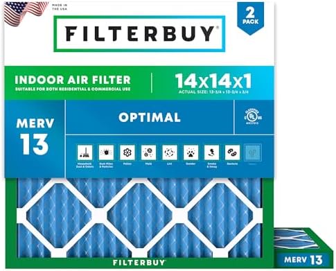 Filterbuy 14x14x1 Air Filter MERV 13 Smoke & Allergy Defense (2-Pack) by Filterbuy
