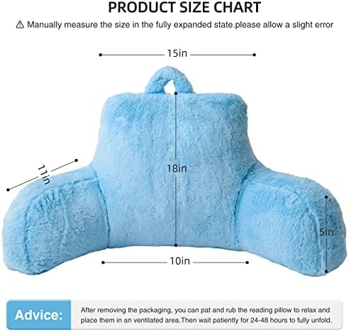 Aimuan Reading Pillow Bed Rest Pillow with Arms Rabbit Fur Cushion for Adults Teens Incline Rest Sitting up & Sleeping Snoring Pillow with Pregnancy Lumbar Back Support (Standard, Blue) - Image 3