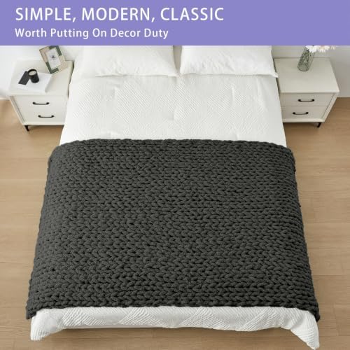 Bigacogo Chunky Knit Throw Blanket for Couch, 40x80 inches, Dark Grey - Image 3