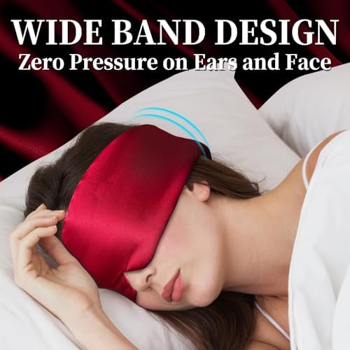 100% Mulberry Silk Sleep Mask, Large Eye Cover for Sleeping, Comfortable and Pressure-Free Sleeping Masks for Women Men, Completely Blackout (Wine Red) - Image 5