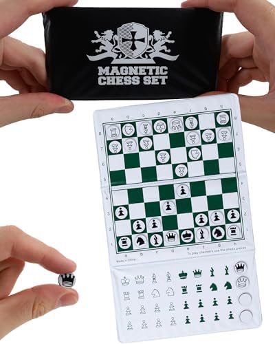 WE Games Mini Magnetic Travel Chess Set – 6-Inch Foldable Board with Durable Vinyl Pieces & Extra Queens– Indoor & Outdoor Magnetic Chess Game - White Logo by WEGames