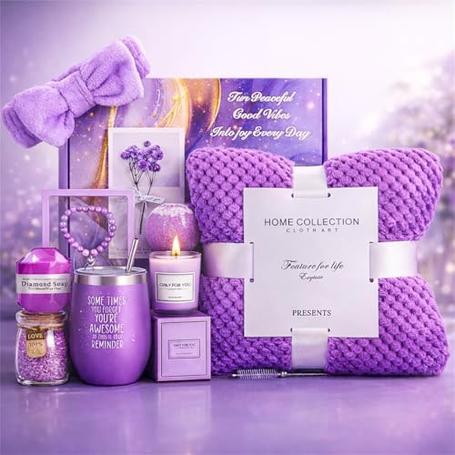 MEINESQIS Birthday Gifts for Women,Lavender Spa Gift Set with Cozy Flannel Blanket, Self Care Care Package Gift Box,Womens Gift Set, Wife, Sister, Best Friend, Girlfriend Gift by MEINESQIS