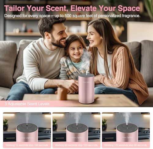 Waterless Essential Oil Diffuser Starter Kit - No Water Needed, Battery Operated Mini Scent Air Machine, Included 3x20ML Essential Oils, Portable Aromatherapy Diffuser for Home & Car & Office, Pink - Image 3