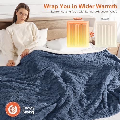 Electric Blanket King Dual Control-Large Heated Blanket for Bed, Navy Blue - Image 3