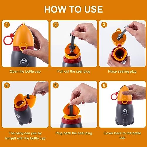 Portable Potty for Kids – Leak-Proof Rocket Travel Urinal for Boys & Girls, Lightweight Road Trip Essential for Car, Camping, Potty Training, Easy-Clean Reusable Pot(Vitality Orange) - Image 6