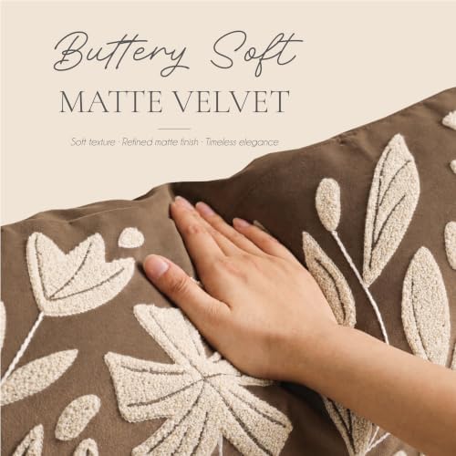 BlissBlush 12x20 Lumbar Pillow Cover, Rectangular Brown Decorative Throw Pillowcase for Couch Sofa, Embroidered Velvet Farmhouse Accent Cushion (Cover Only) - Image 4