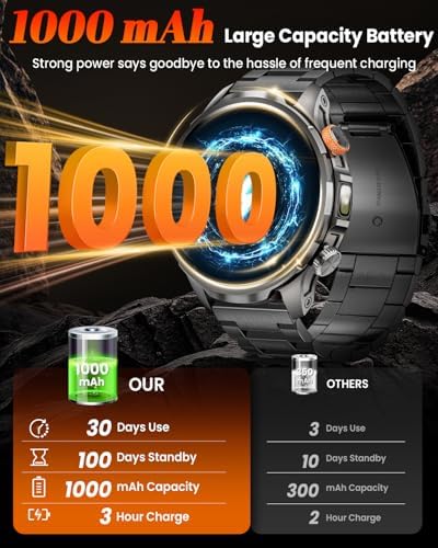 Military Smartwatch for Men 1000mAh Fitness Tracker Rugged Men Watch 2Bands - Image 3