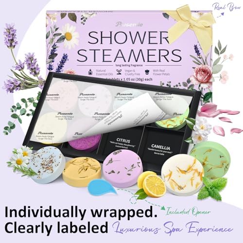 Shower Steamers Aromatherapy Birthday Gifts for Women - 8 Pcs Mothers Day Gifts for Mom Wife Daughter Grandma, Self Care with Natural Essential Oils Relaxation Home Spa Gift Set (Purple) - Image 3