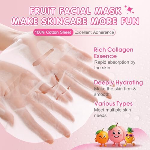 14 Pack Fruit Face Masks Skincare for Kids, Sheet Hydrating Facial Mask - Image 2