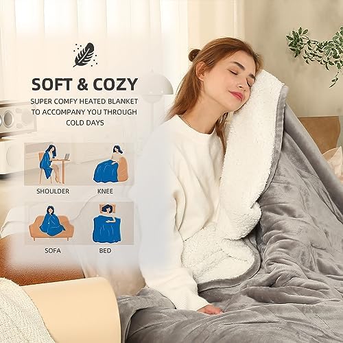 ESTINGO Electric Blanket Twin Size - 62"x84" Twin Heated Blanket with 5 Heating Levels, Heating Blanket with 10h Auto-Off Overheating Protection for Bedroom Office Couch, Light Gray - Image 5