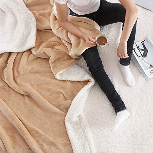 NANPIPER Bed Blanket Reversible Sherpa Flannel Blanket Super Soft Fuzzy Plush Fleece Microfiber (90"x90" Beige) Queen - Image 3
