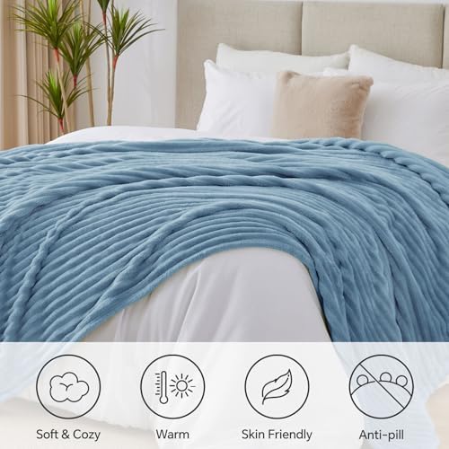 BEDELITE Ribbed King Size Blanket for Bed, Blue, 108"x90" - Image 2