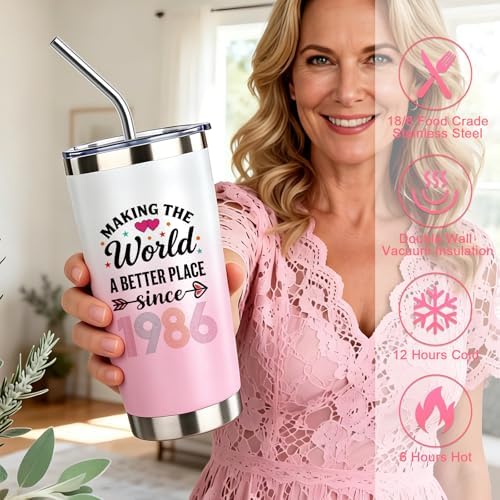 40th Birthday Gifts for Women, Vintage 1986 Birthdays Gift For Her, Cool 40 Year Old Birthday Gifts Set For Mom Wife Sister Friends Coworkers, Unique Gift Ideas With Tumbler Greeting Card Tote Bag - Image 3