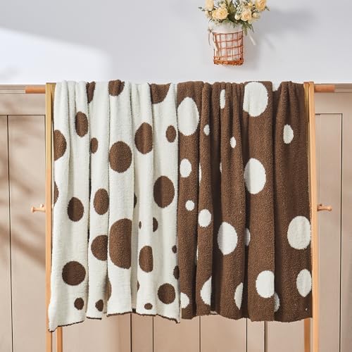 CozeCube Reversible Knit Throw Blanket, Brown White Polka Dot, 60"x80" - Image 7