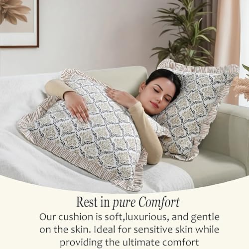 CPC Sandstone Regal Hand Block Print 100% Cotton Ruffle Throw Pillow Cover 20x20 inch with Hidden Zipper Decorative for Couch, Bed, Sofa, Farmhouse, Cottagecore Decor Gift Christmas Fall Thanksgiving - Image 6