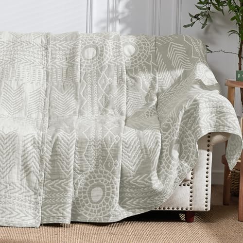jinchan 100% Cotton Muslin Blanket Twin Boho Throw Blanket 50x60 Light Gray by JINCHAN
