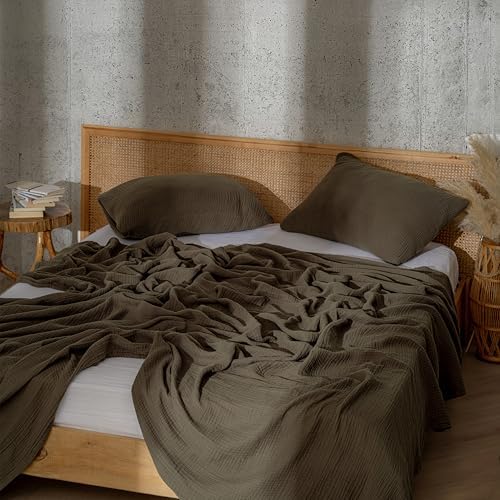 Muslin Blanket - Pure 100% Turkish Cotton Airy Soft Light Versatile Gauze Throw Blanket for Bed, Couch, Sofa (Khaki Green, Twin XL Size (71" x 95" inch)) - Image 3