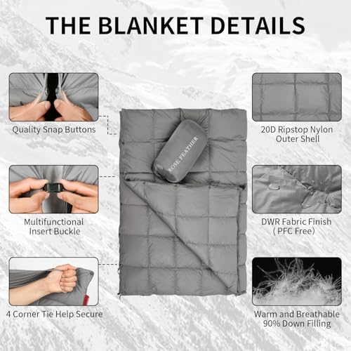 Down Camping Blanket - Lightweight, Packable, Warm & Puffy Outdoor Travel Quilt for Sleep, Hiking, Backpacking, Stadium, Festivals, Water-Resistant Sleeping Bag 55"x79" - Image 3