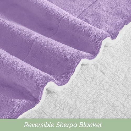 Elegant Comfort Ultra Soft Reversible Flannel Sherpa Blanket - Cozy Silky Fleece Throw for Couch, Bed - Plush Fuzzy Warm Winter Blanket for Gift, King, Lilac - Image 5